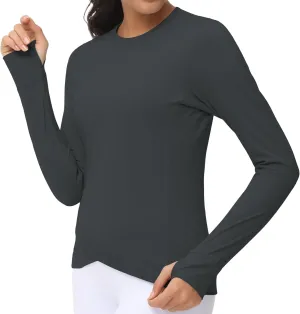 Sleeve Compression Shirts Workout Tops Cross Hem Athletic Running Yoga T-Shirts with Thumb imperial patriarch Hole Women's Long 