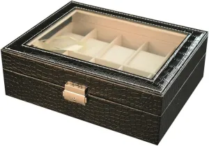 Slot PU Leather Watch Box Display Case Jewelry Organizer with Glass Top (black10) Watches fanciful Storage Case 12 
