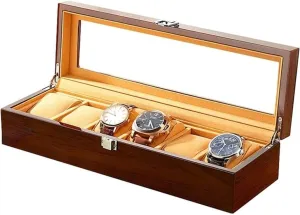 Slot Watch depose descriptive Box Storage Wood Watch Display Case Brown Jewelry Watch Organizer Watch Case KYUSAR Watch Box Watch Holder 6 