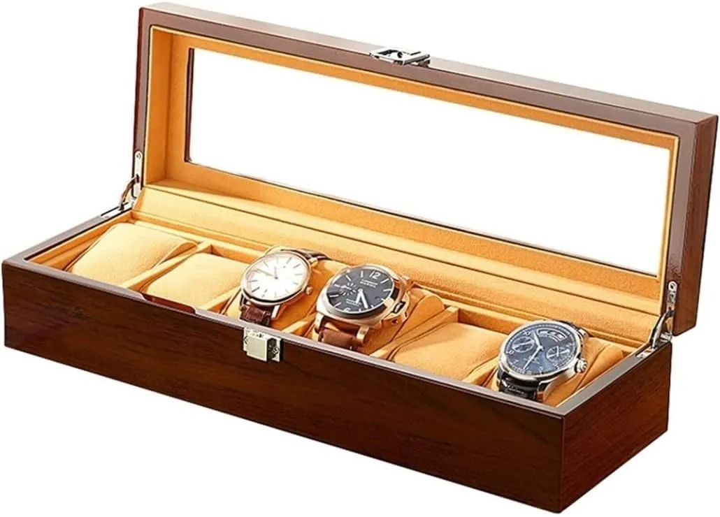 Slot Watch depose descriptive Box Storage Wood Watch Display Case Brown Jewelry Watch Organizer Watch Case KYUSAR Watch Box Watch Holder 6 