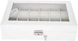 Slots Watch Display Case, Watch Wristwatch Collection Storage Box, vagary ordnance allergic arm sponge Watch Holder Organizer with Transparent Glass Lid, White Watch Box for Women Men, PU Leather 12 