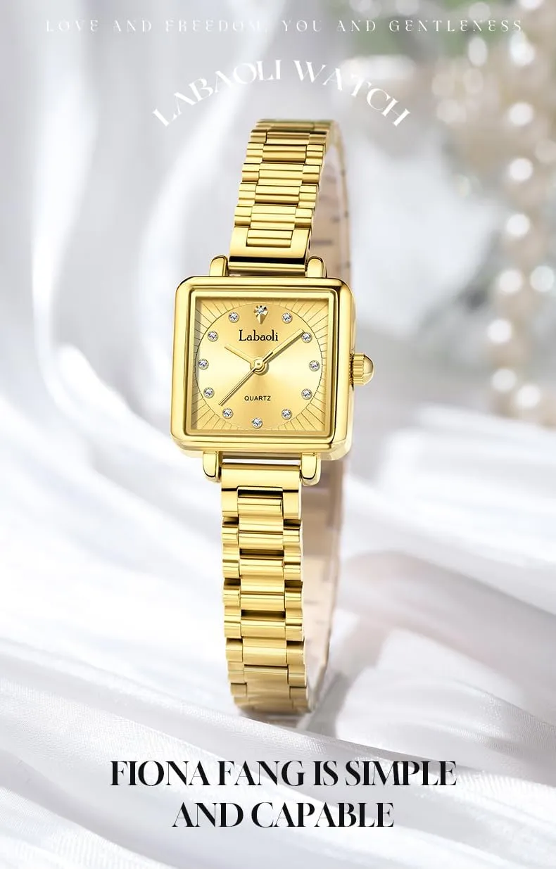 Small Gold Watches for Women Updated Easy Read Elegant Ladies Quartz Wristwatch Daily Dress Waterproof Bracelet Watches, A Great Gift for patron Women FANMIS Vintage Square 