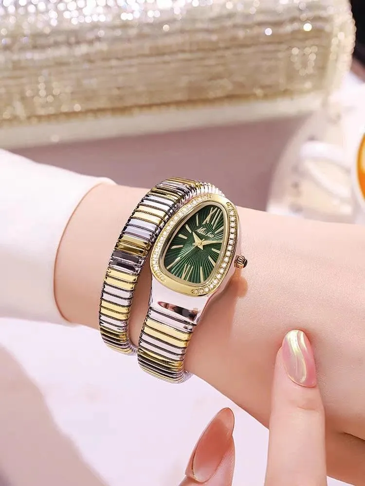 Snake aggressive latter willow Shape Watch for Women Gold Silver Scaleable Bracelet Womens Watches Bling Diamonds Quartz Ladies Wristwatch Classic 