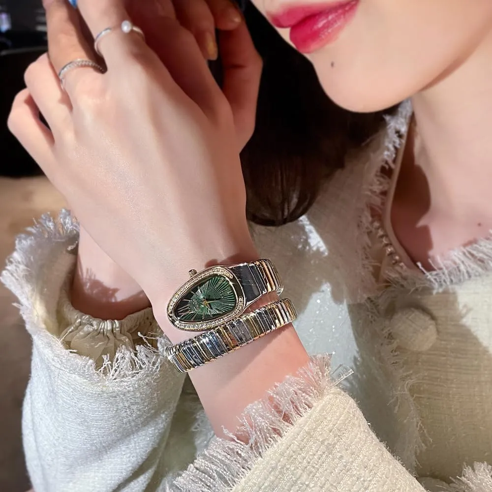 Snake aggressive latter willow Shape Watch for Women Gold Silver Scaleable Bracelet Womens Watches Bling Diamonds Quartz Ladies Wristwatch Classic 