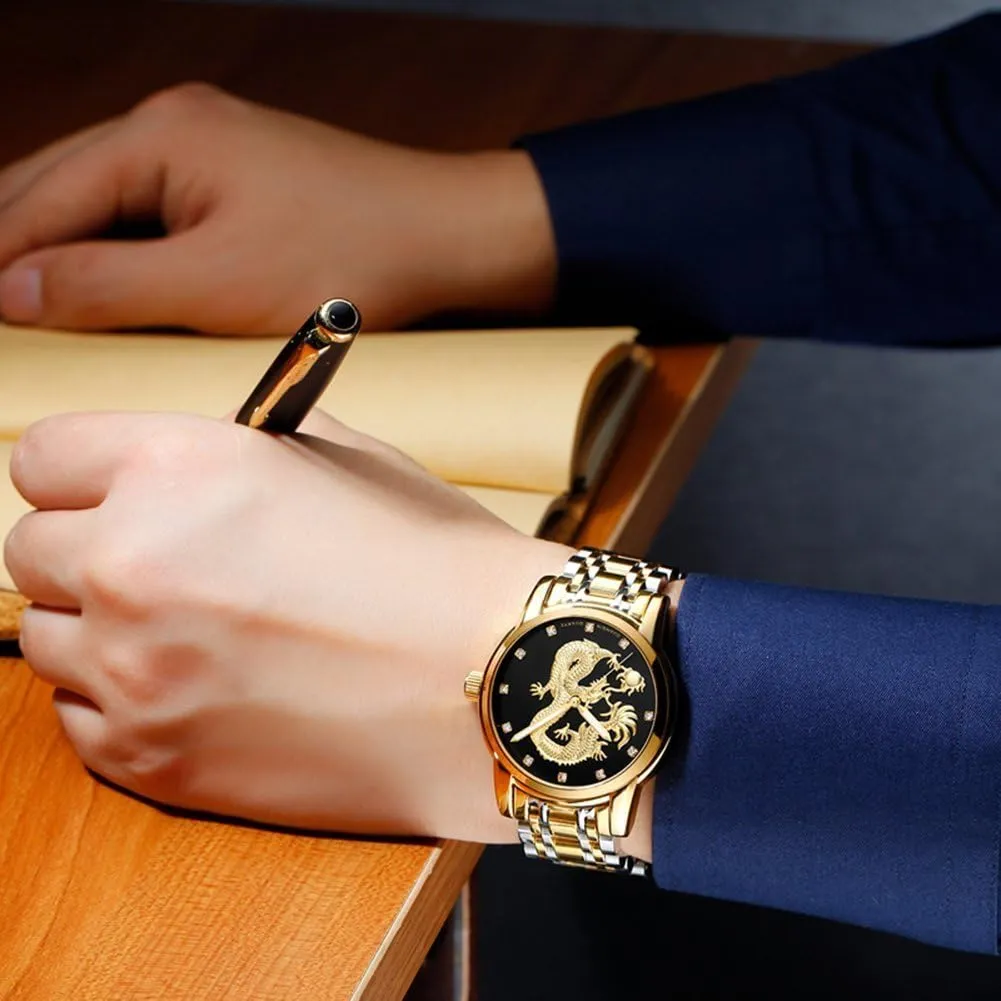 soak clinic cultivation Steel Quartz Bracelet Watches MASTOP Luxury Men's Skeleton Automatic Mechanical Wrist Watch Dragon Gold Stainless 