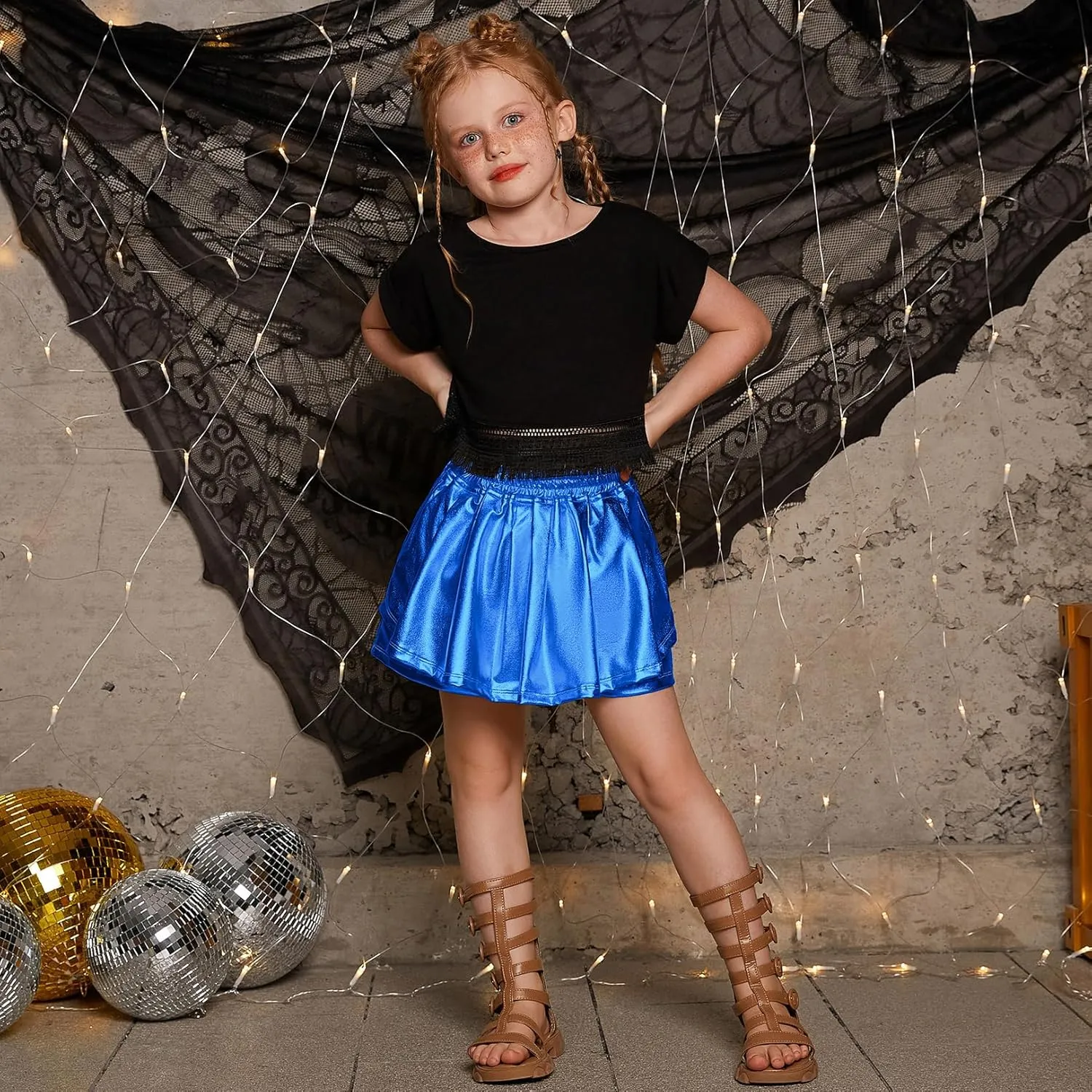 soda Skorts Sparkly Shorts Shiny Dance Skirt with Pockets 4-13 Years Perfashion Girls' Metallic 