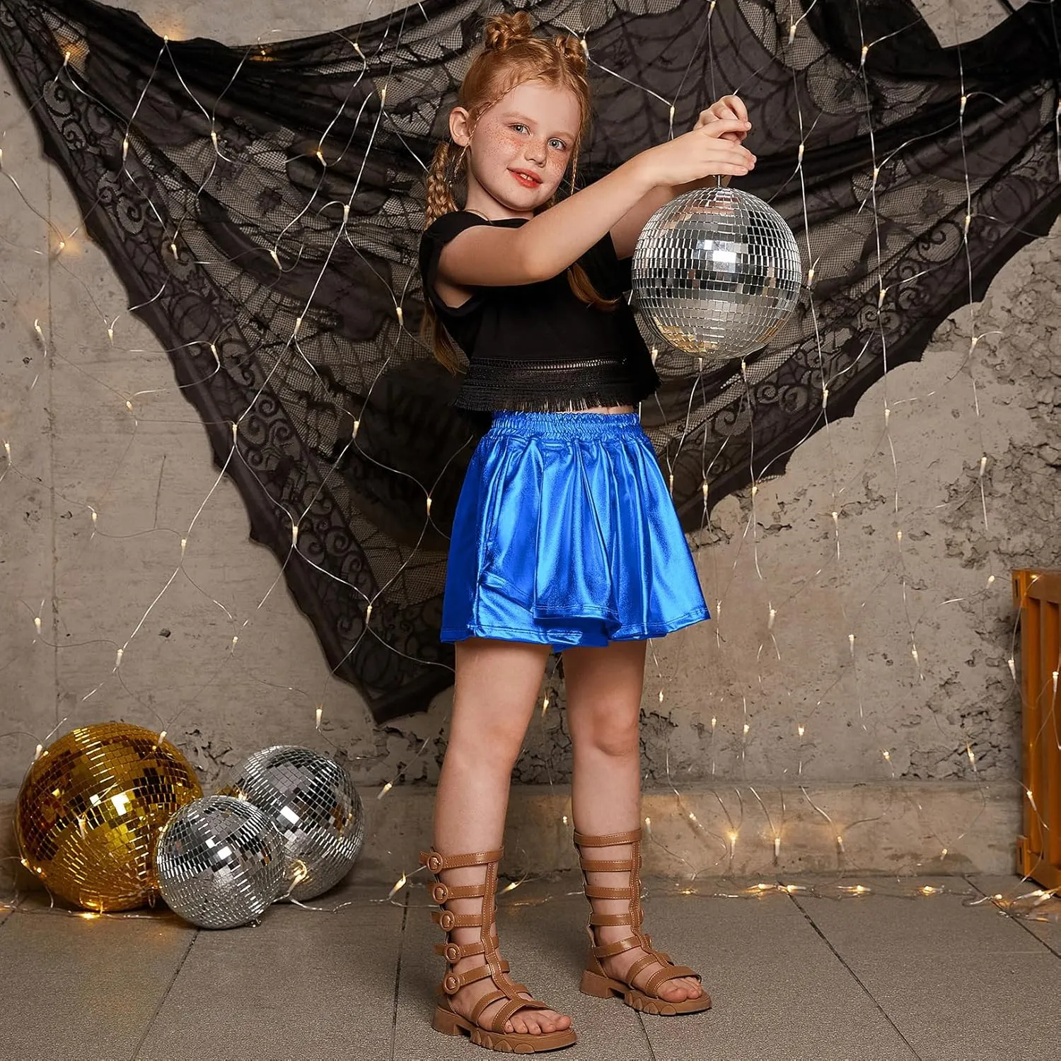 soda Skorts Sparkly Shorts Shiny Dance Skirt with Pockets 4-13 Years Perfashion Girls' Metallic 