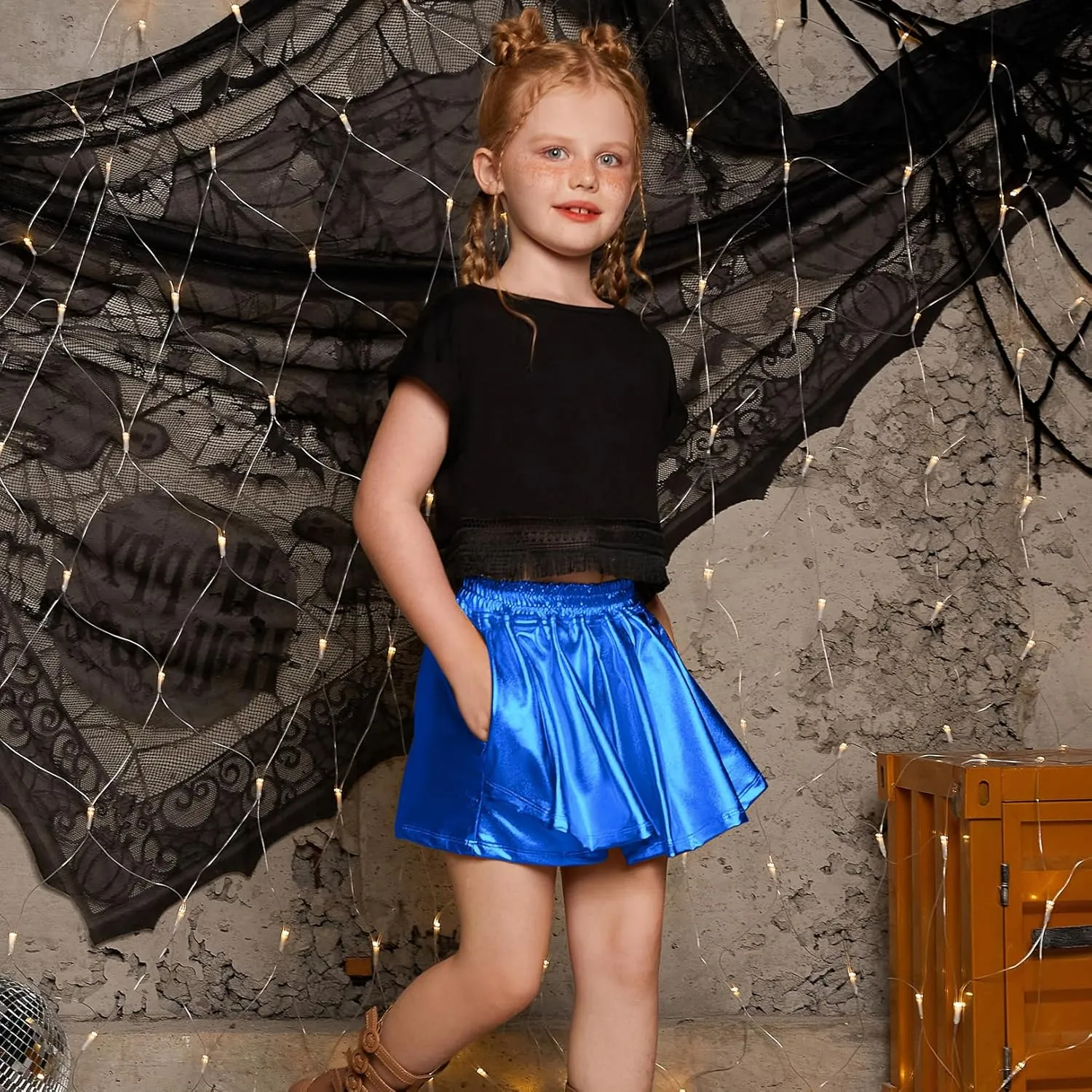 soda Skorts Sparkly Shorts Shiny Dance Skirt with Pockets 4-13 Years Perfashion Girls' Metallic 