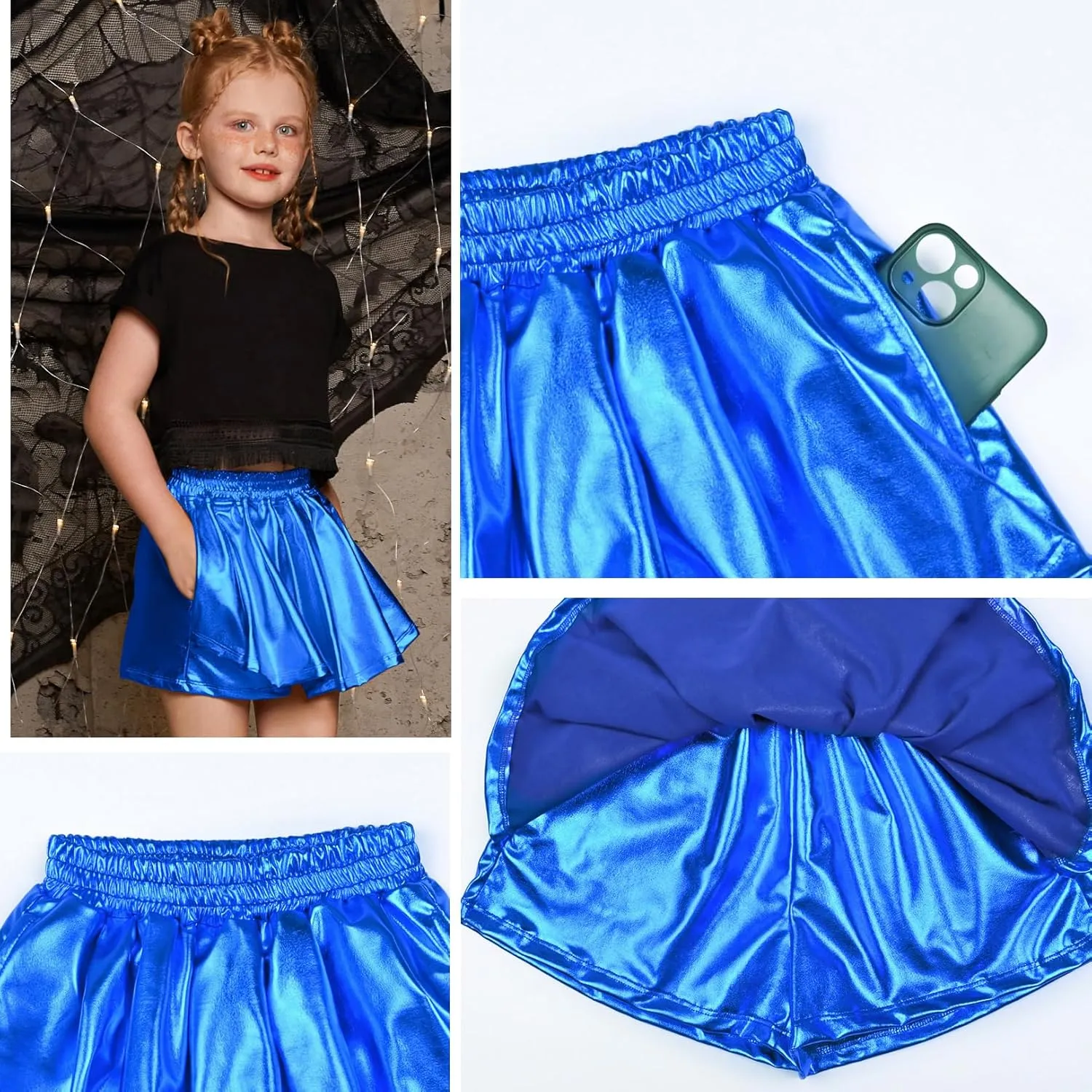 soda Skorts Sparkly Shorts Shiny Dance Skirt with Pockets 4-13 Years Perfashion Girls' Metallic 
