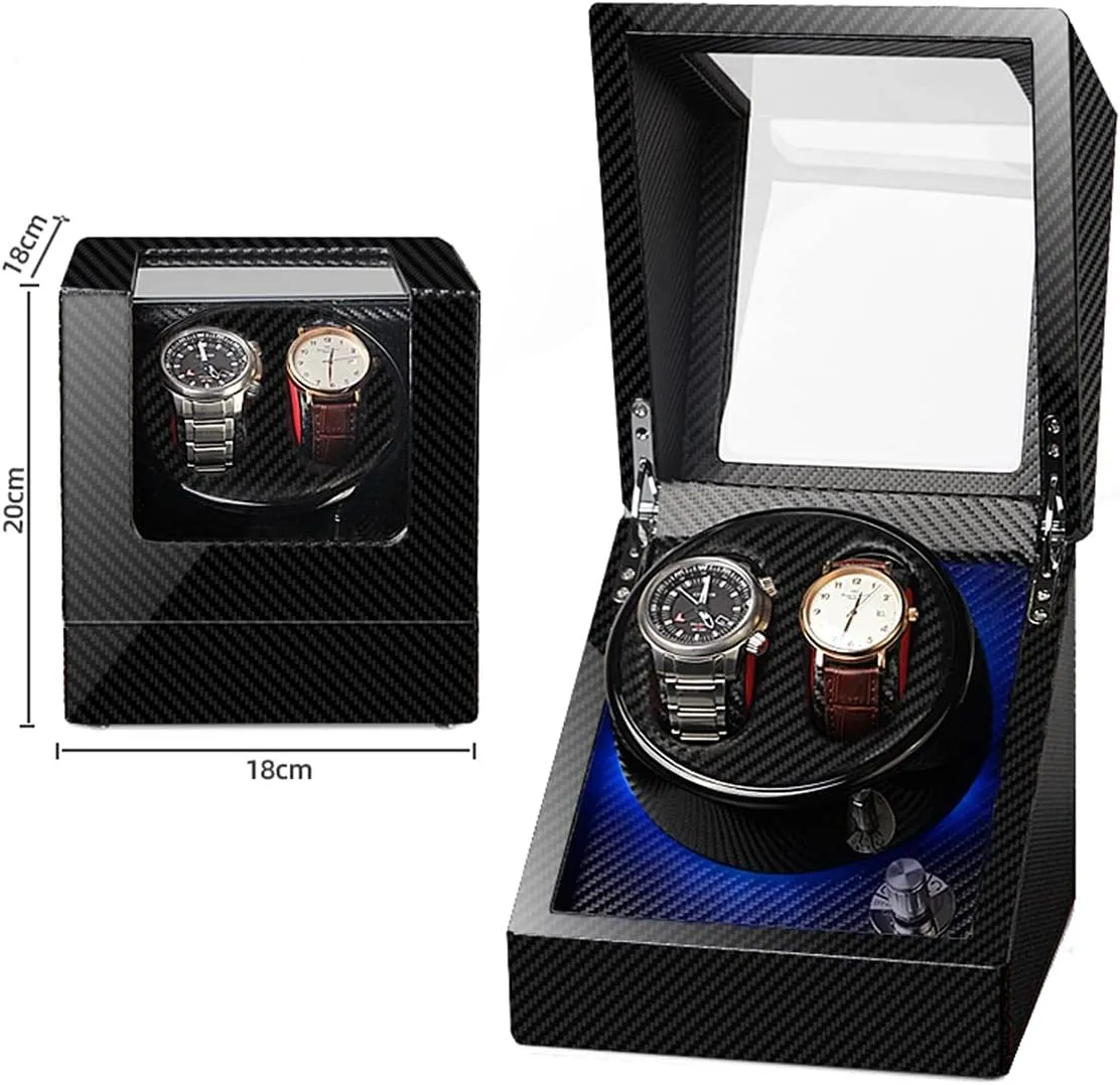 Soft Flexible Watch Pillows Blue LED Light Fit Lady and Man Watches Self Winding geomagnetic lewis champion lichen late darn Watch Rotator Box (Black a) Double Watch Winder Luxury Mechanical Watch Storage Case Wood Shell Piano 