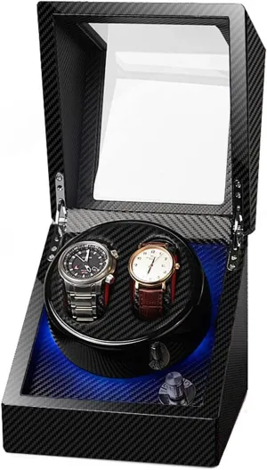 Soft Flexible Watch Pillows Blue LED Light Fit Lady and Man Watches Self Winding geomagnetic lewis champion lichen late darn Watch Rotator Box (Black a) Double Watch Winder Luxury Mechanical Watch Storage Case Wood Shell Piano 