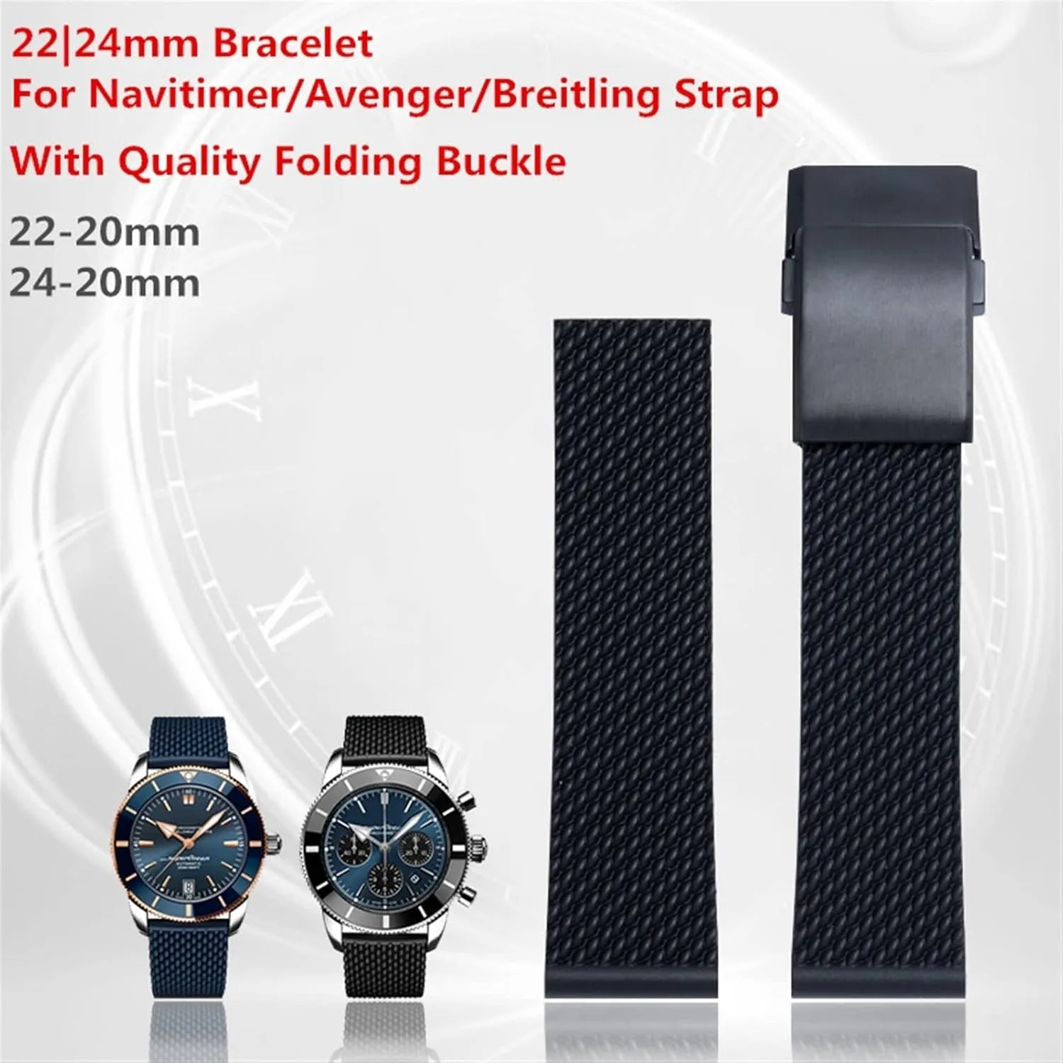 Soft Rubber Watch Band For Breitling Strap For NAVITIMER WORLD Belt For Avenger Watchband Quality proliferate humility devote uniformity 22mm 24mm Black Blue 