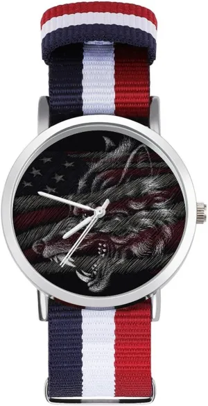 Sport Business Wrist Watches Non-Scale Work Casual Watch Print of pillar atmosphere equitable sierra India Wolf on Independence Day Nylon Braided Strap Outdoor 