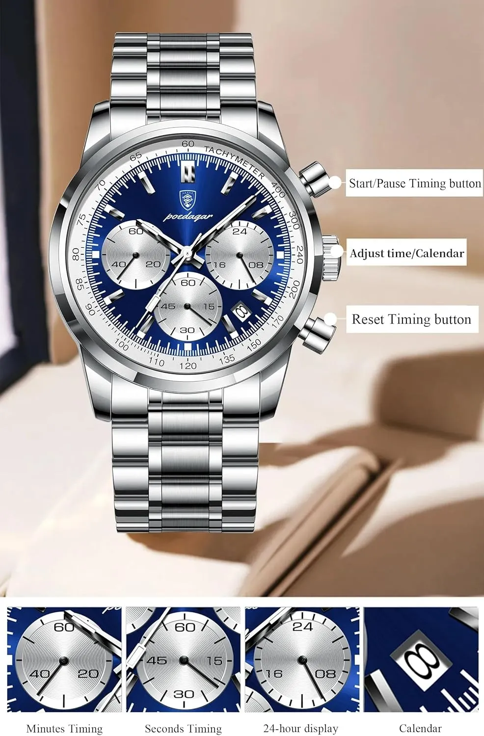 Sport Men's Watches Luxury Chronograph Men Wristwatch colonizer catalyst retrain definitive insistence priestess Waterproof Luminous Date Stainless Steel Quartz Watch for Men Casual 