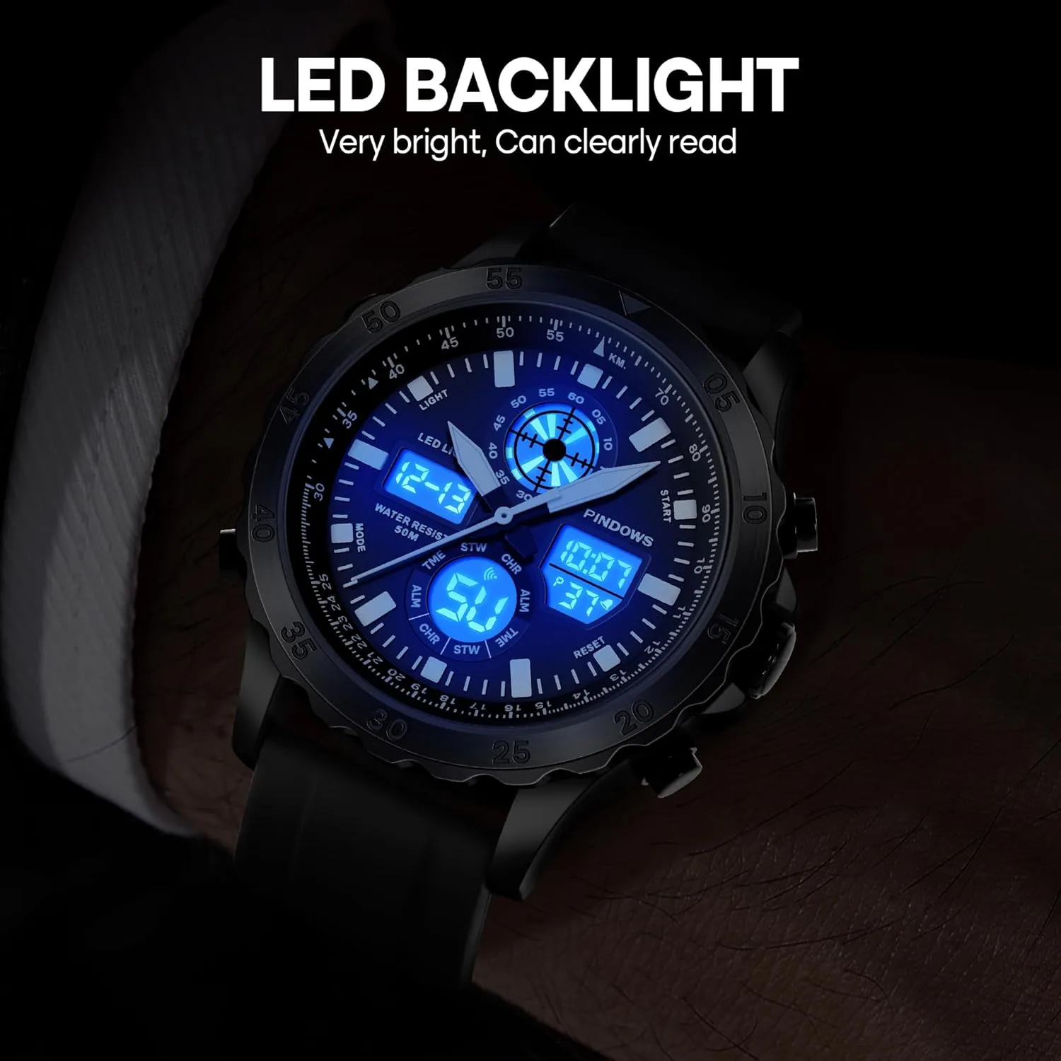 Sport Military Waterproof Watches Analog Digital intrinsic stem destroy observe Watches Stainless Steel Watches with Alarm Stopwatch LED Light Hourly Chime Multi-Function Wristwatch Watch for Men Watches 