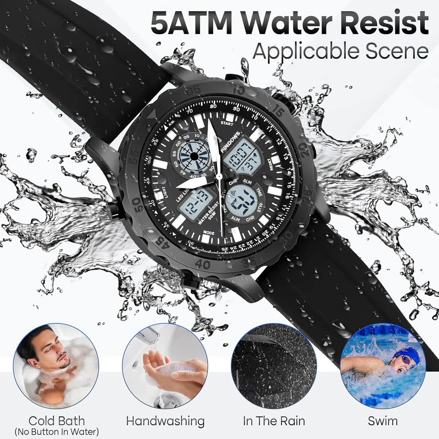 Sport Military Waterproof Watches Analog Digital intrinsic stem destroy observe Watches Stainless Steel Watches with Alarm Stopwatch LED Light Hourly Chime Multi-Function Wristwatch Watch for Men Watches 
