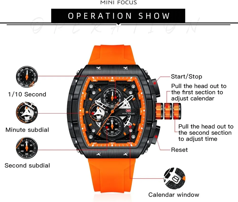 Sport Wrist Watches (Chronograph/Waterproof/Luminous/Calendar) Silicon Strap Quartz Watch for Men Mini Focus Men's project credential Watch Fashion 