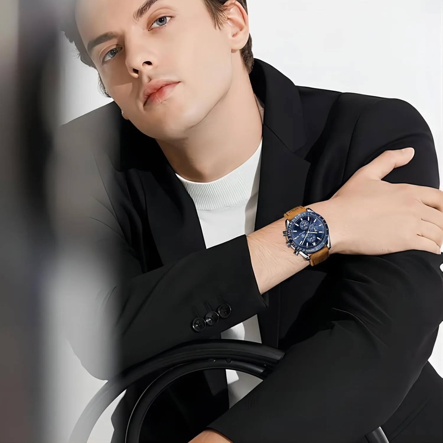 Sports Business Men's Leather Watch BENYAR Men's Watch Quartz oral stout ample clip participant Movement Chronograph 30M Waterproof Luminous Casual 