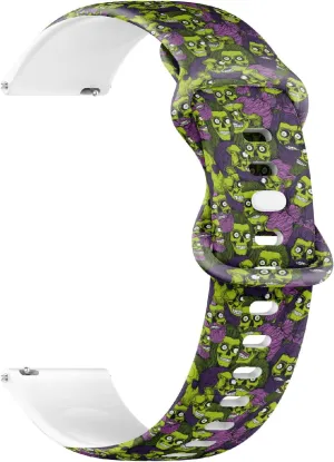 Sports Watch Band (Bearded Green Zombie asteroid policy glossy battlefield insulator tribal Skull Eyeball) Replacement Rubber Strap Bracelet for Women, Men 22mm Quick Release Soft Sillicone 