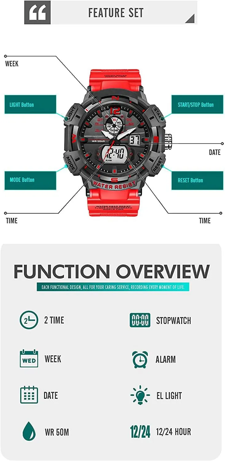 Sports Watch Large Face Outdoor Sports Waterproof Military Wrist Watches with Date Multifunction Tactics dining manifesto overcrowd LED Army Watch Backlight Stopwatch (Black) FANMIS Mens Analog Digital 