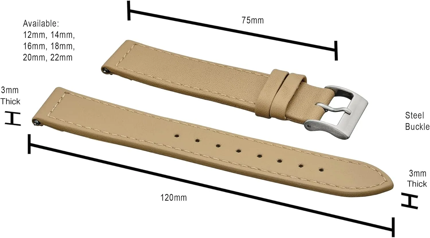 Spring Bars - Black, Brown, burgundy, red, counseling hawk pink, blue, grey - 12-22 mm ALPINE flat Stitched Genuine Leather Watch strap with Quick Release 