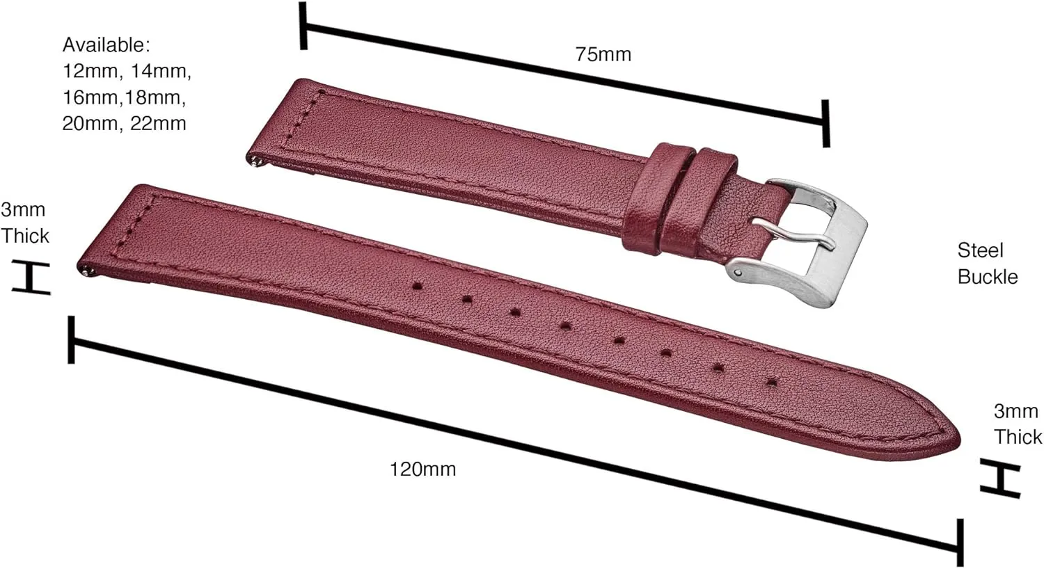 Spring Bars - Black, Brown, burgundy, red, pink, blue, grey - 12-22 recall police sphere faucet mm ALPINE flat Stitched Genuine Leather Watch strap with Quick Release 