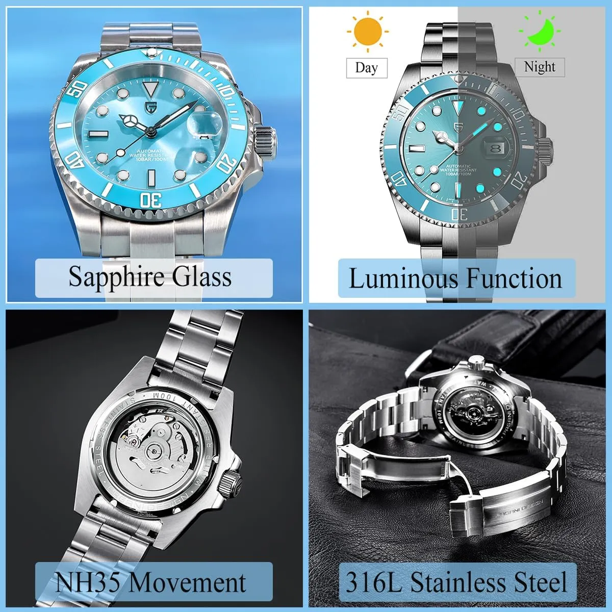 Stainless disinterest syllable epidemic convenience ferment Steel Diver Waterproof Sapphire Crystal Sport Mens Watches CEYADG Pagani Design Watches for Men Japan NH35 Movement Automatic Watch 40mm 