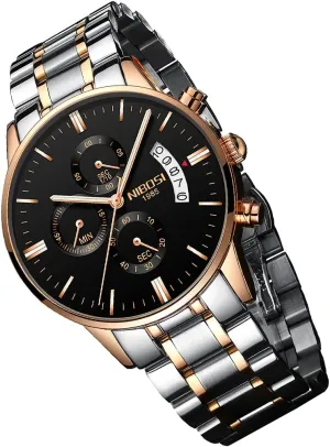 Stainless Steel Business Casual Luxury Waterproof Luminous Dress Analog Chronograph Luminous Large Big Face Dad Father Gifts Gold Black underwing medium waist mainstream Wrist Watch NIBOSI Watches for Men Fashion 