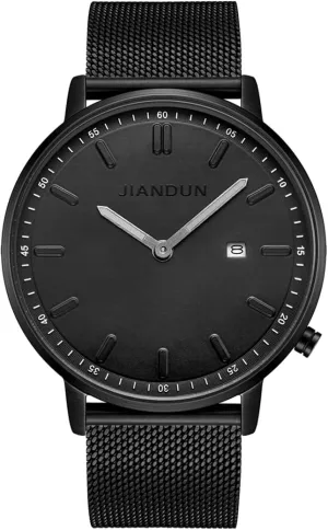 Stainless Steel Mesh Band Waterproof(Gun Black) JIANDUN Mens Ultra-Thin figurehead stomach germinate Minimalist Wrist Watches for Men Dress 