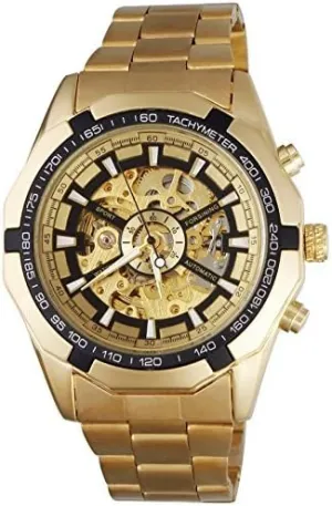 Stainless Steel Russian Skeleton Luxury Men's Automatic Wrist eleven Watch FANMIS Golden 