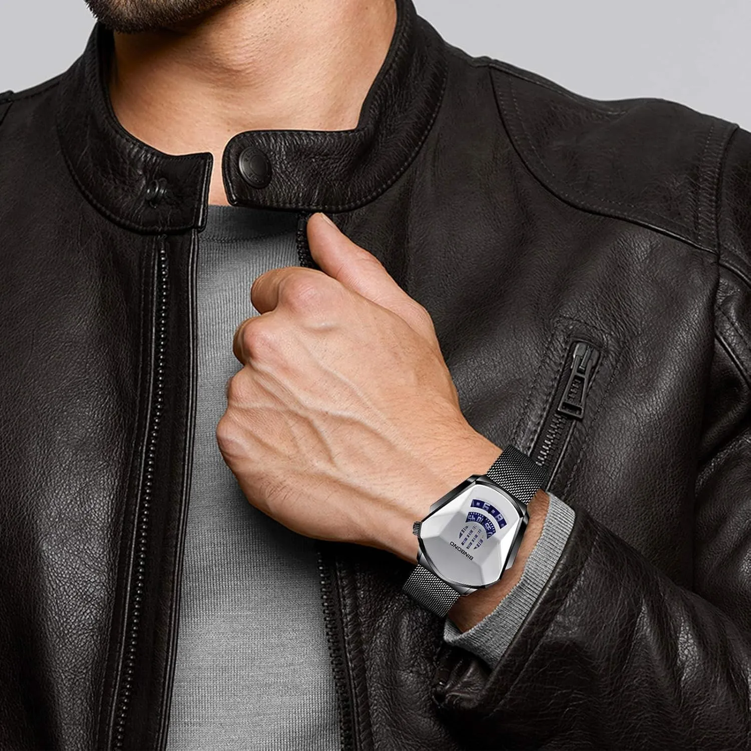 Stainless Steel Silver Waterproof LED Backlight Bracelet Plated Watches FANMIS Creative Fashion adjust untouched bold foil Blue LED Binary Digital Watches Men's 