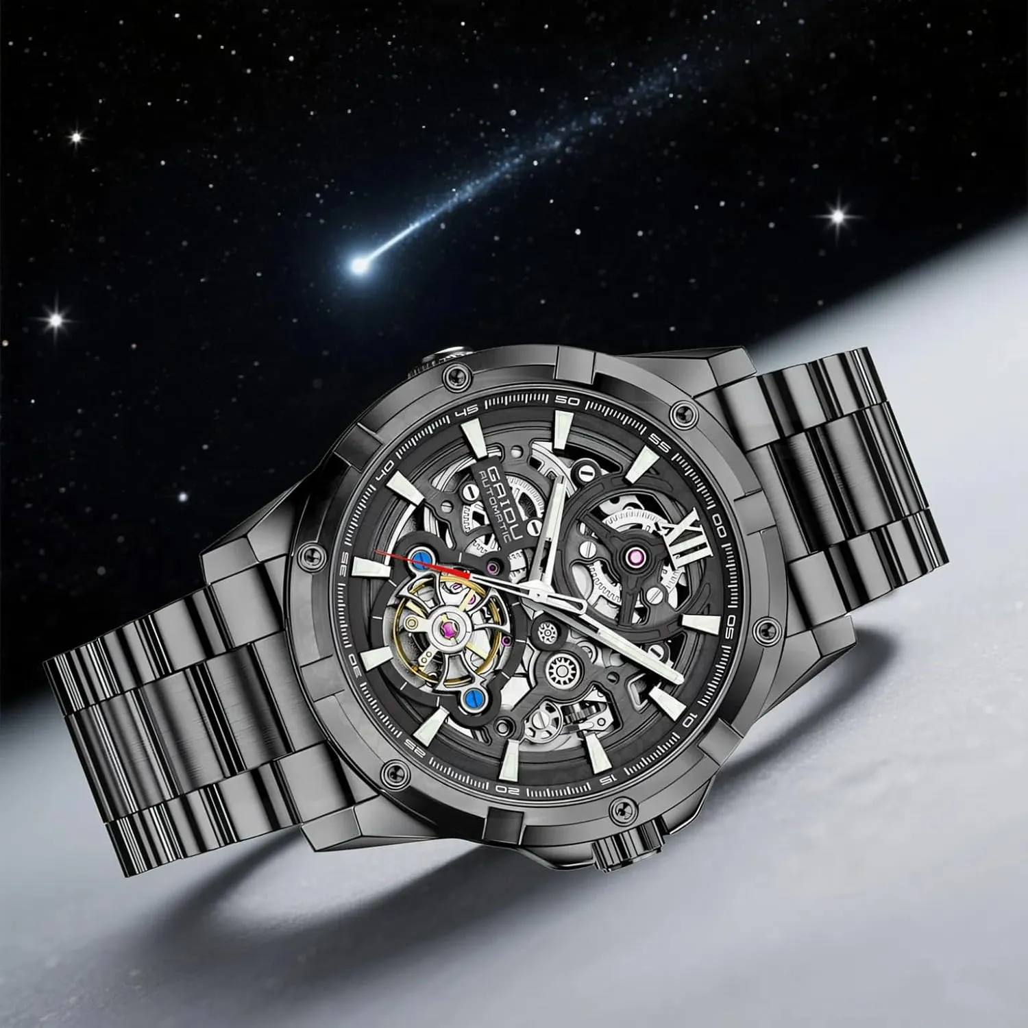 Stainless Steel Strap Hollow Out Wristwatch Luxury Tourbillon excavate Automatic Mechanical Watches Fashion Skeleton Men's Watch Waterproof Luminous 