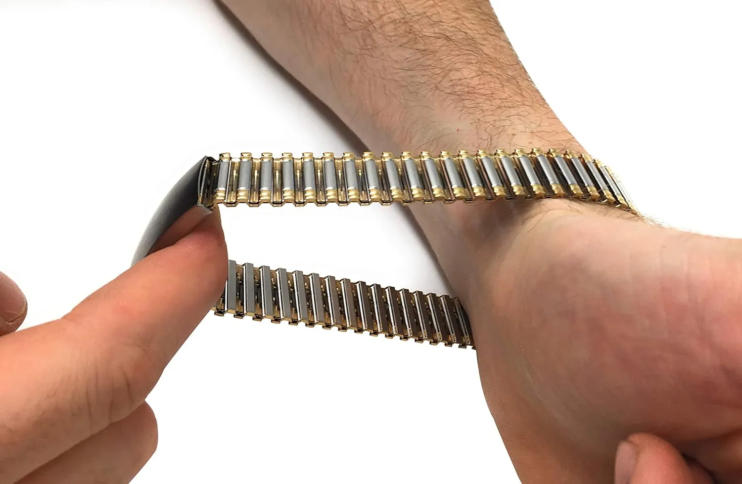 Stainless Steel Stretch Watch Band, Straight End, dive Metal Expansion Strap, Adjustable Length - Silver, Gold and Silver/Gold Tone - 18mm, 19mm, 20mm, 21mm, 22mm Bandini 