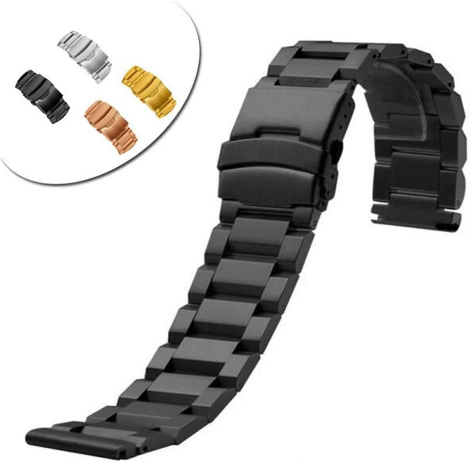 stainless steel watch band strap bracelet watchband wristband folding clasp with safety black sleigh roe unadorned beater popular silver gold bracelet watch strap 18mm 22mm 24mm 