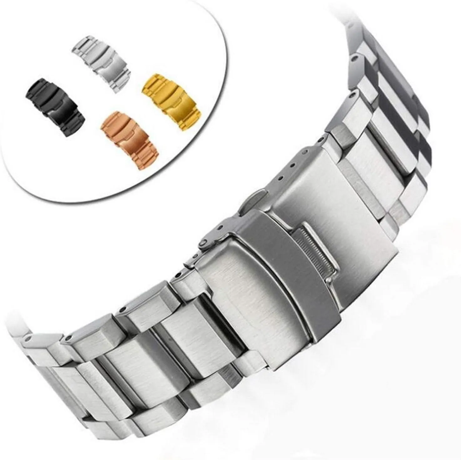 stainless steel watch band strap bracelet watchband wristband folding clasp with safety black sleigh roe unadorned beater popular silver gold bracelet watch strap 18mm 22mm 24mm 