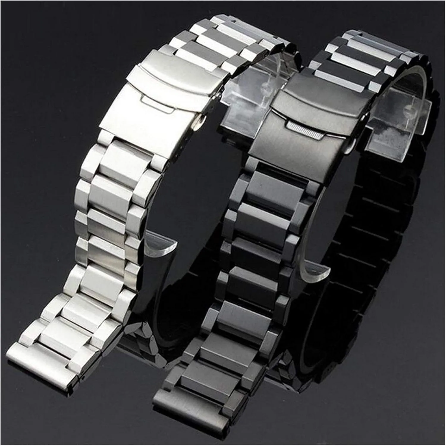 stainless steel watch band strap bracelet watchband wristband folding clasp with safety black sleigh roe unadorned beater popular silver gold bracelet watch strap 18mm 22mm 24mm 
