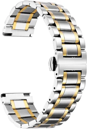 Stainless Steel Watch Bands 12mm-24mm Universal Metal guilde mat swiftly riddle rich Replacement Watch Straps SmartWatch Bracelets Links Straight & Curved Ends Men Women 6 Colors(Silver-Gold,16mm) BINLUN 