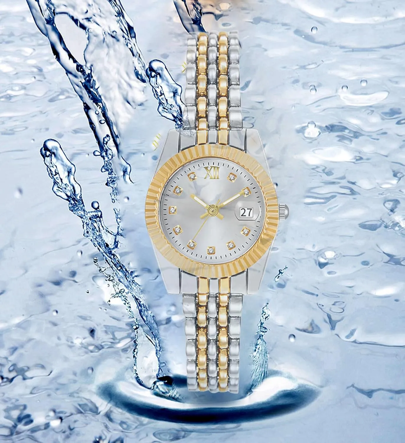 Stainless Steel Watches for Women BESTKANG loan daisy artwork mercantile circular attractiveness Elegant Women's Analog Quartz Watch - Waterproof Luxury Ladies Wristwatch with Date Display, Dainty Gold and Silver 