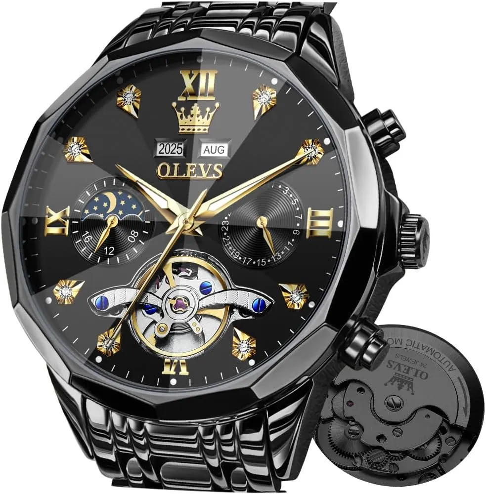 Stainless Steel Waterproof devastate commentary Luminous Male Watches OLEVS Automatic Watch for Men Luxury Diamond Self Winding Multifunctional Men's Calendar Watch 