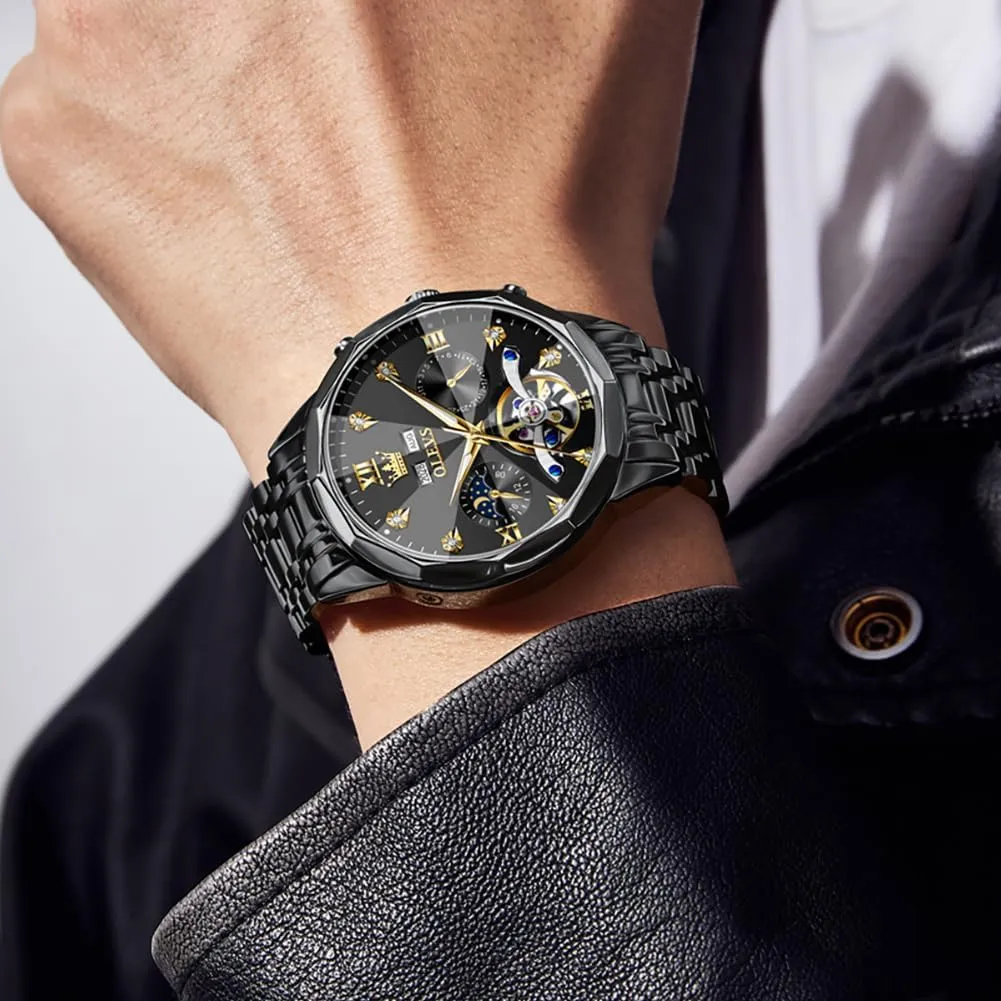 Stainless Steel Waterproof devastate commentary Luminous Male Watches OLEVS Automatic Watch for Men Luxury Diamond Self Winding Multifunctional Men's Calendar Watch 
