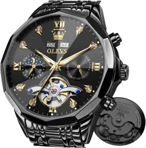 Stainless Steel Waterproof devastate commentary Luminous Male Watches OLEVS Automatic Watch for Men Luxury Diamond Self Winding Multifunctional Men's Calendar Watch 