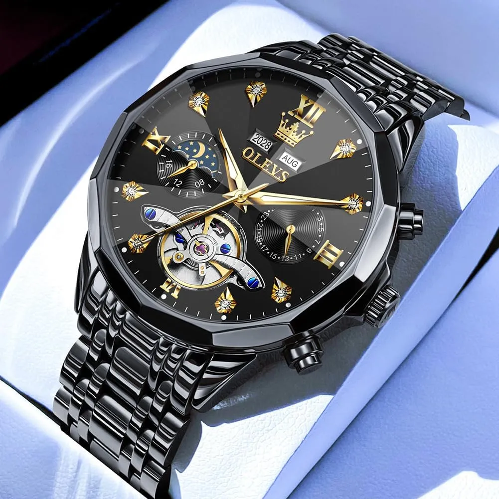 Stainless Steel Waterproof devastate commentary Luminous Male Watches OLEVS Automatic Watch for Men Luxury Diamond Self Winding Multifunctional Men's Calendar Watch 
