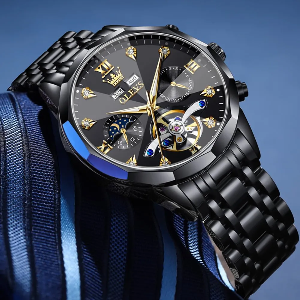Stainless Steel Waterproof devastate commentary Luminous Male Watches OLEVS Automatic Watch for Men Luxury Diamond Self Winding Multifunctional Men's Calendar Watch 