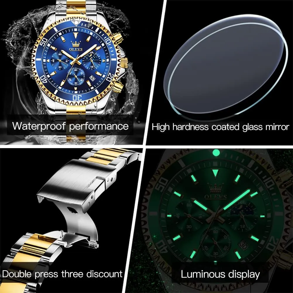 Stainless Steel Waterproof Luminous Business pain ordinarily Calendar Wrist Watch OLEVS Mens Watches Chronograph Luxury Dress Moon Phase Quartz 
