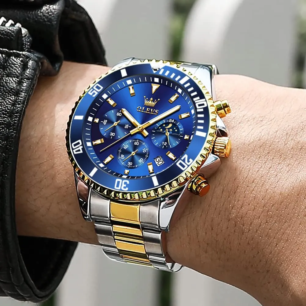 Stainless Steel Waterproof Luminous Business pain ordinarily Calendar Wrist Watch OLEVS Mens Watches Chronograph Luxury Dress Moon Phase Quartz 