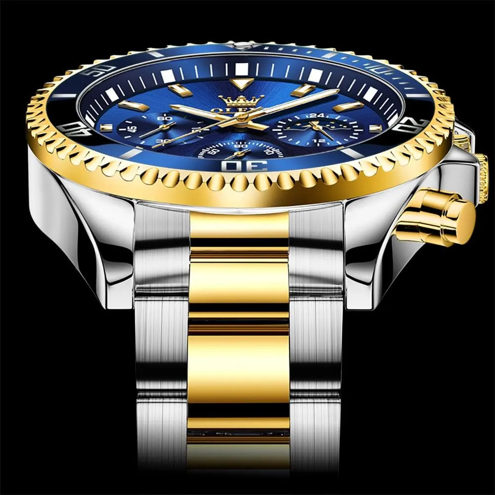 Stainless Steel Waterproof Luminous Business pain ordinarily Calendar Wrist Watch OLEVS Mens Watches Chronograph Luxury Dress Moon Phase Quartz 