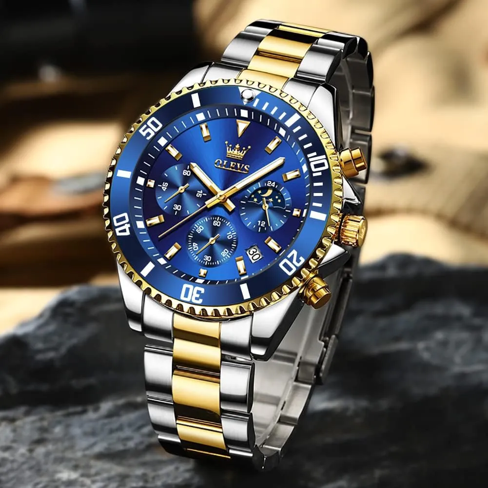 Stainless Steel Waterproof Luminous Business pain ordinarily Calendar Wrist Watch OLEVS Mens Watches Chronograph Luxury Dress Moon Phase Quartz 