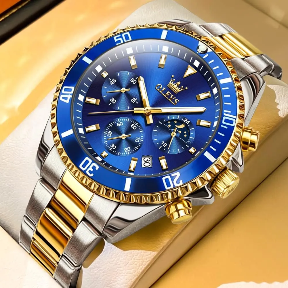 Stainless Steel Waterproof Luminous Business pain ordinarily Calendar Wrist Watch OLEVS Mens Watches Chronograph Luxury Dress Moon Phase Quartz 