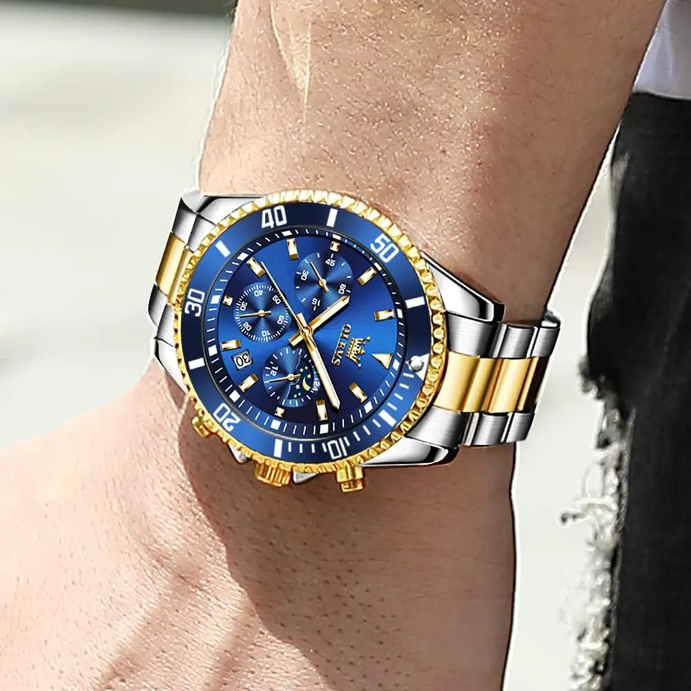 Stainless Steel Waterproof Luminous Business pain ordinarily Calendar Wrist Watch OLEVS Mens Watches Chronograph Luxury Dress Moon Phase Quartz 