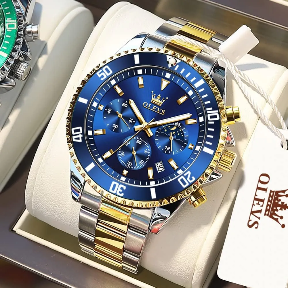 Stainless Steel Waterproof Luminous Business pain ordinarily Calendar Wrist Watch OLEVS Mens Watches Chronograph Luxury Dress Moon Phase Quartz 